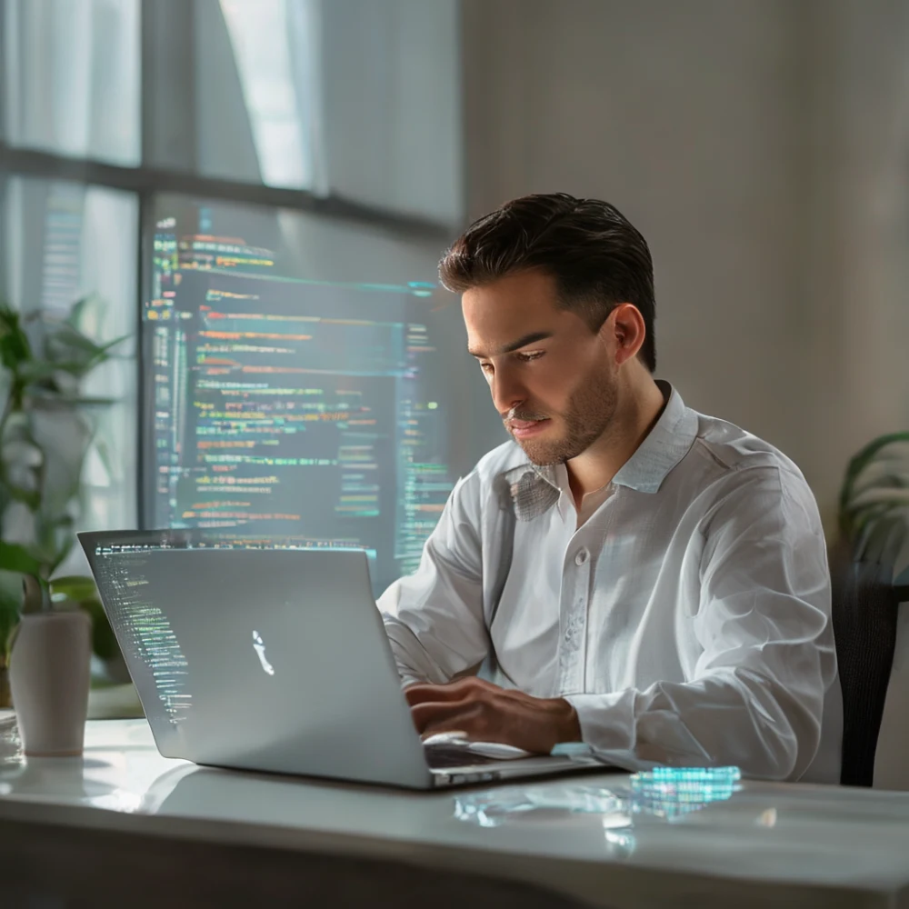Desenvolvedor usando agente de código AI em notebook