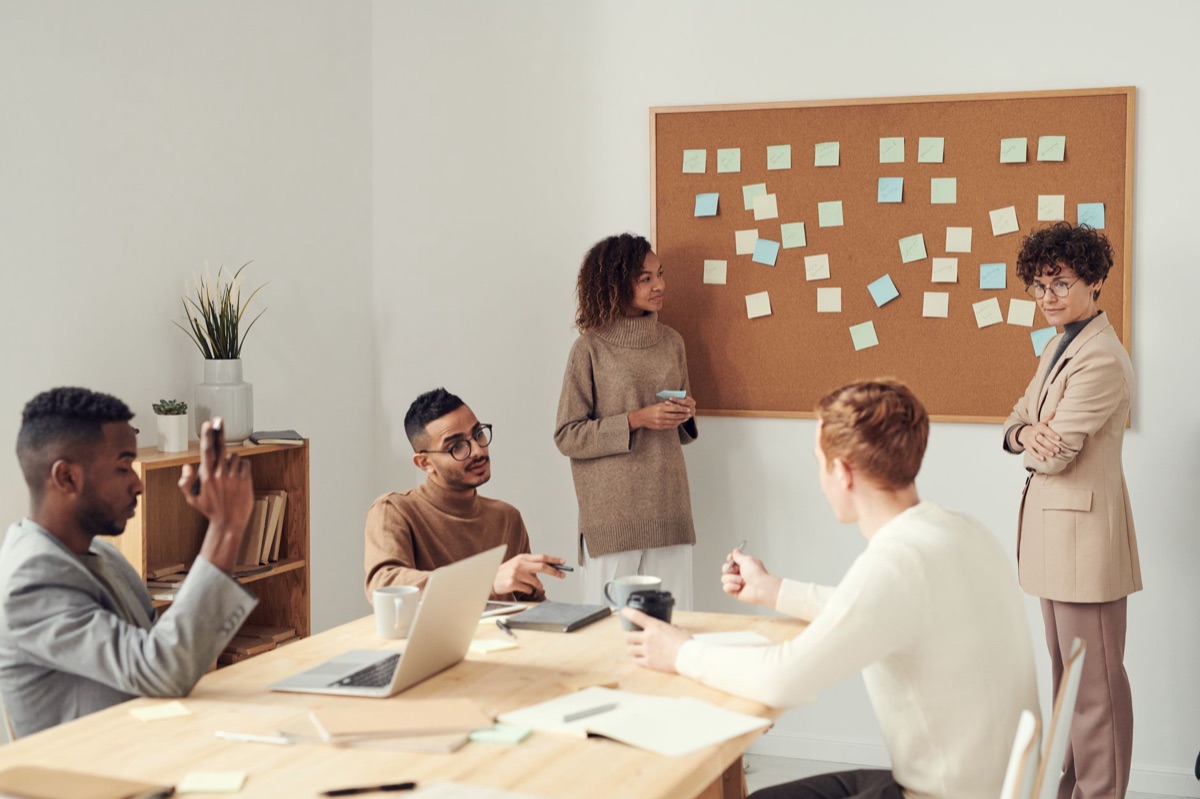 lavoratori che collaborano su un board di task digitali