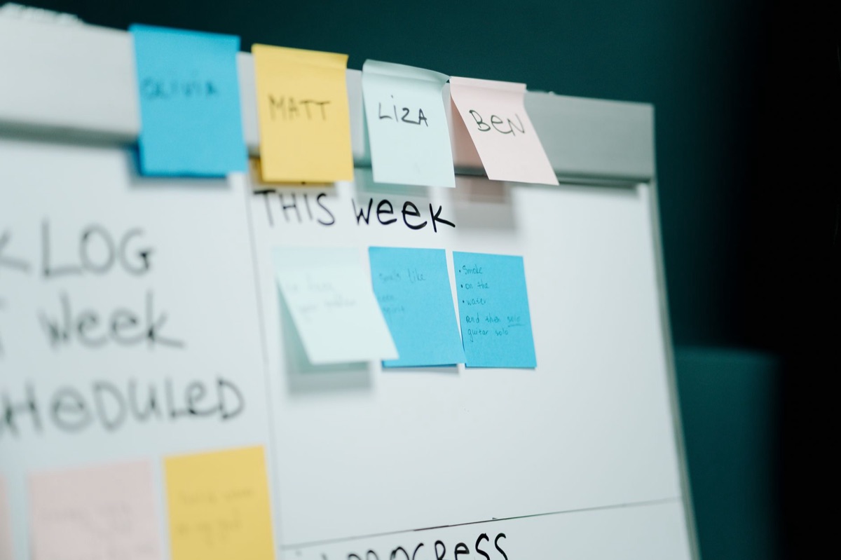 Task tracking board with project notes and digital files