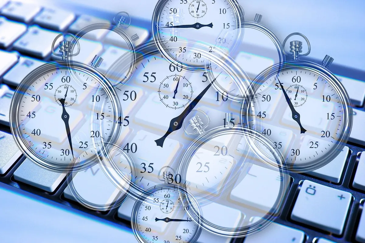 stopwatch, gears, keyboard, work, working time, time, management, time management, work processes, optimization, timekeeper, optimize, efficiency, company, busi