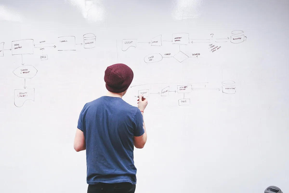whiteboard, man, presentation, write, display, explain, strategy, diagram, flow chart, startup, plan, corporate, business, planning, organization, data, board,