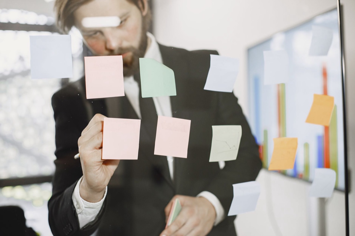 Pannello di gestione delle attività con appunti adesivi