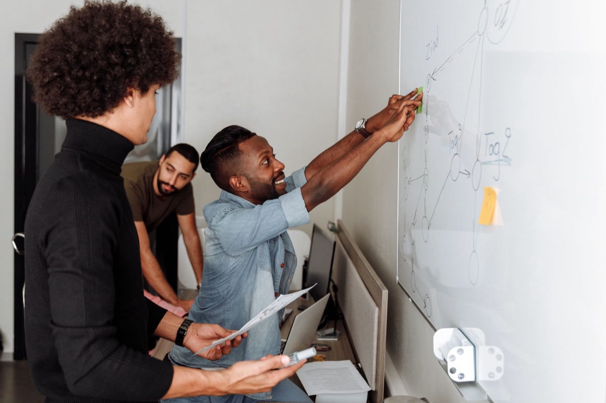 Equipo colaborando en software de gestión de proyectos